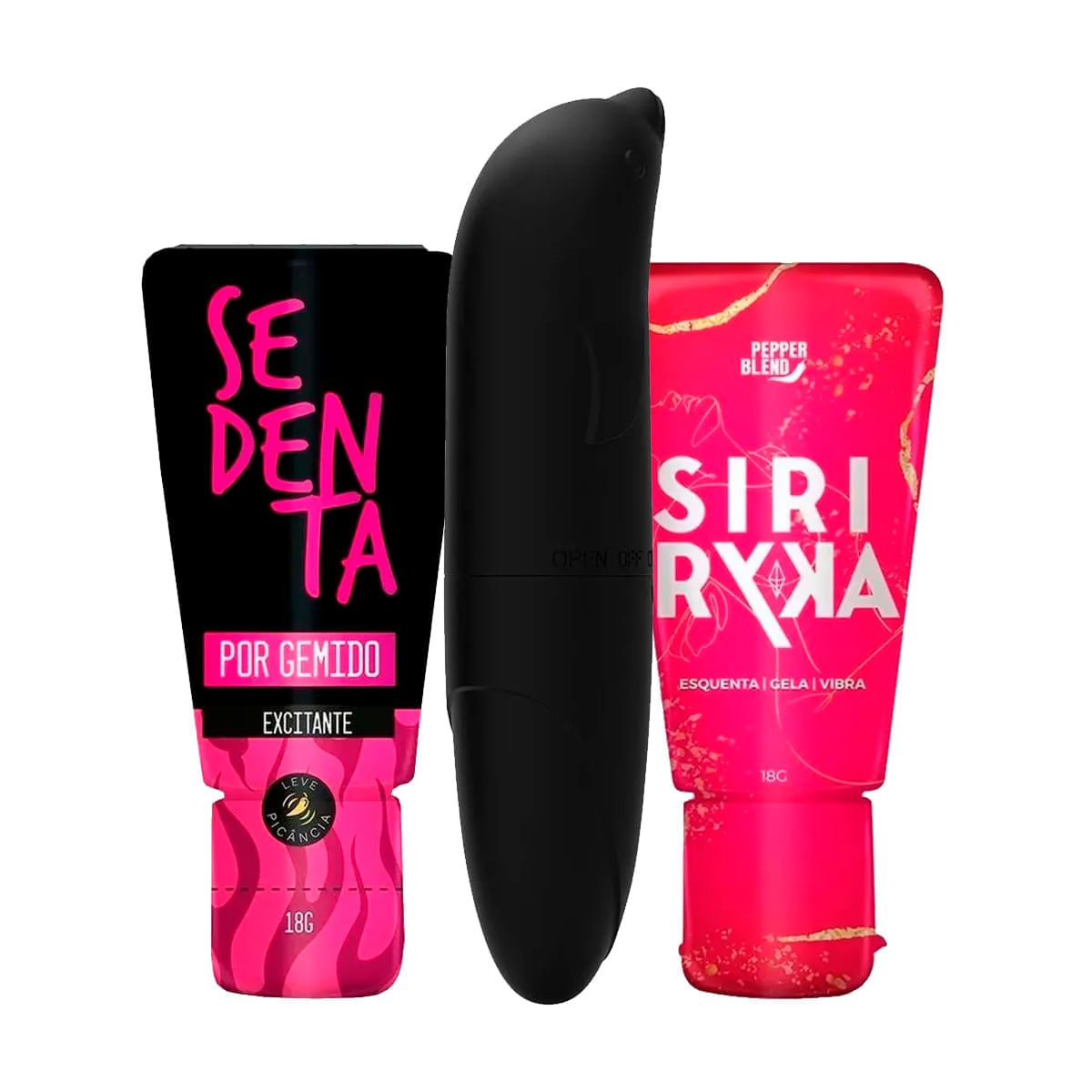 Kit com Sedenta por Gemido Vibrador Ponto G e Siri Ryka Gel Comestível Esquenta Gela e Vibra