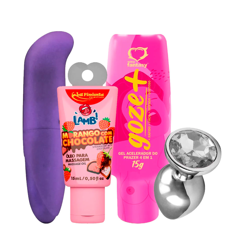 Kit com Vibrador ponto G Lamb Óleo para Massagem Plug Anal MyVib Tamanho P e Goze +