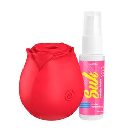 Duplinhha com Rosa Estimuladora de Clitóris e Suk Gel Sugador Líquido Beijável com Extrato de Jambu