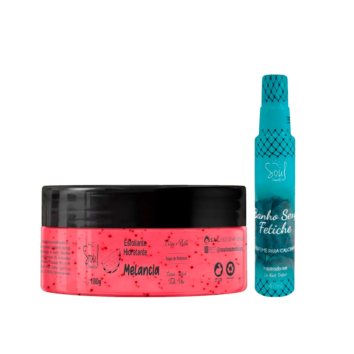 Duplinha com Hidratante Esfoliante Rosto e Corpo Rosa Mosqueta e Banho Sexy Perfume de Calcinha