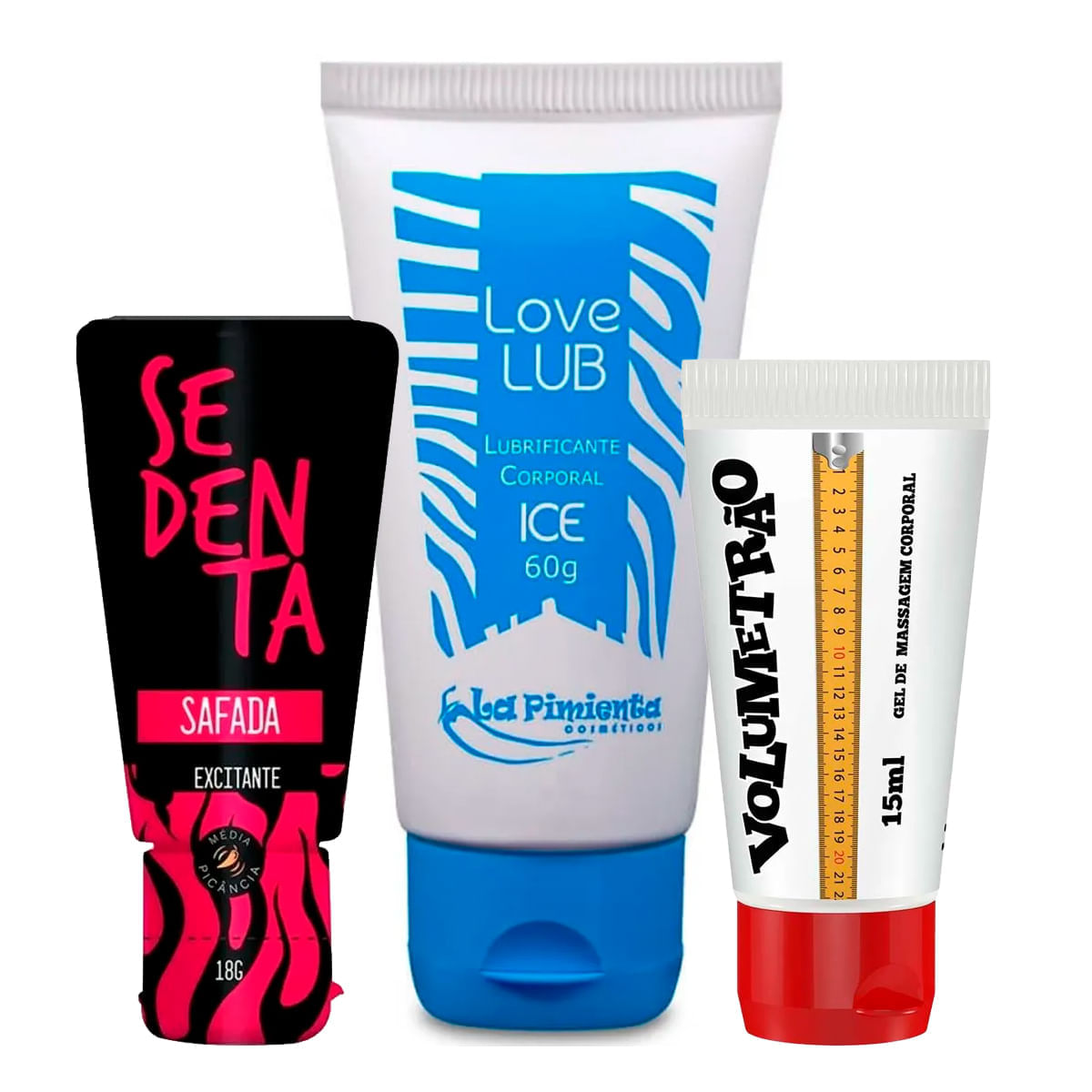 Kit com Love Lub Ice Lubrificante Corporal Sedenta Safada Excitante e Volumetrão Gel Vasodilatador