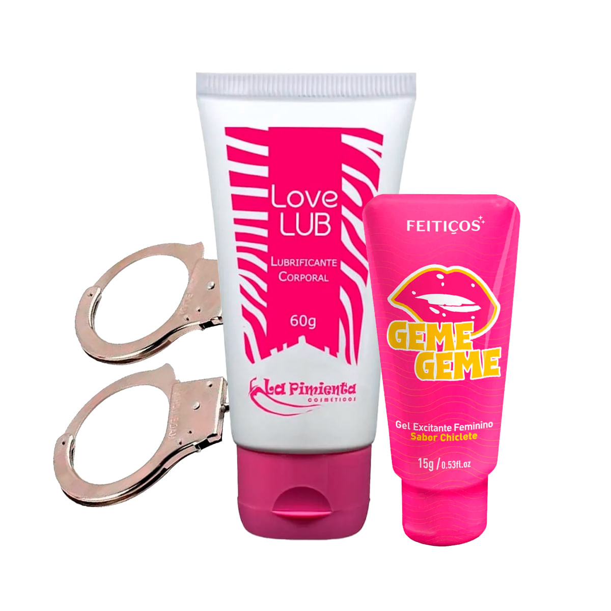 Kit com Geme Geme Excitante Algema de Metal e Love Lub Lubrificante Neutro