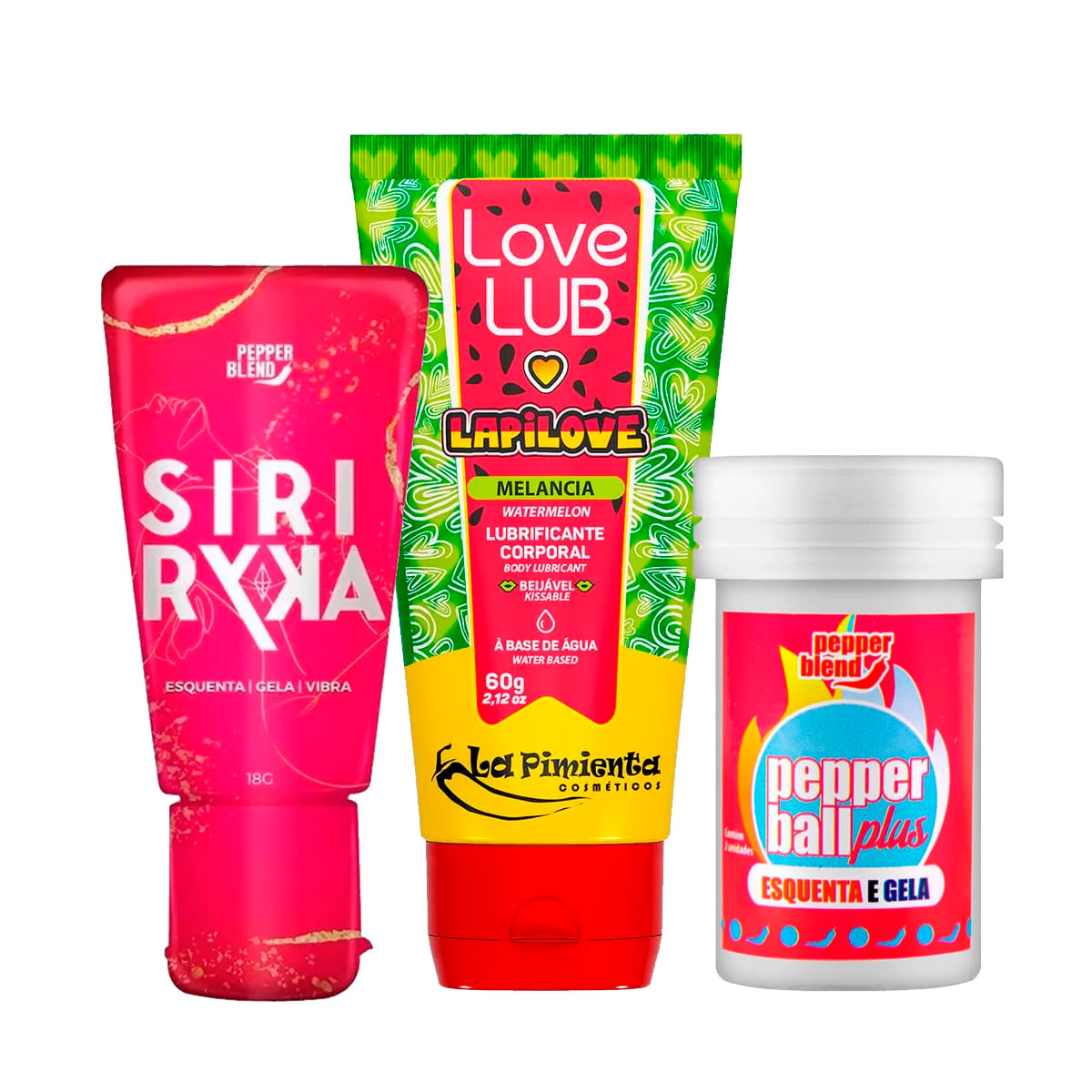 Kit com Love Lub LapiLove Pepper Ball Plus e Siri Ryka Gel