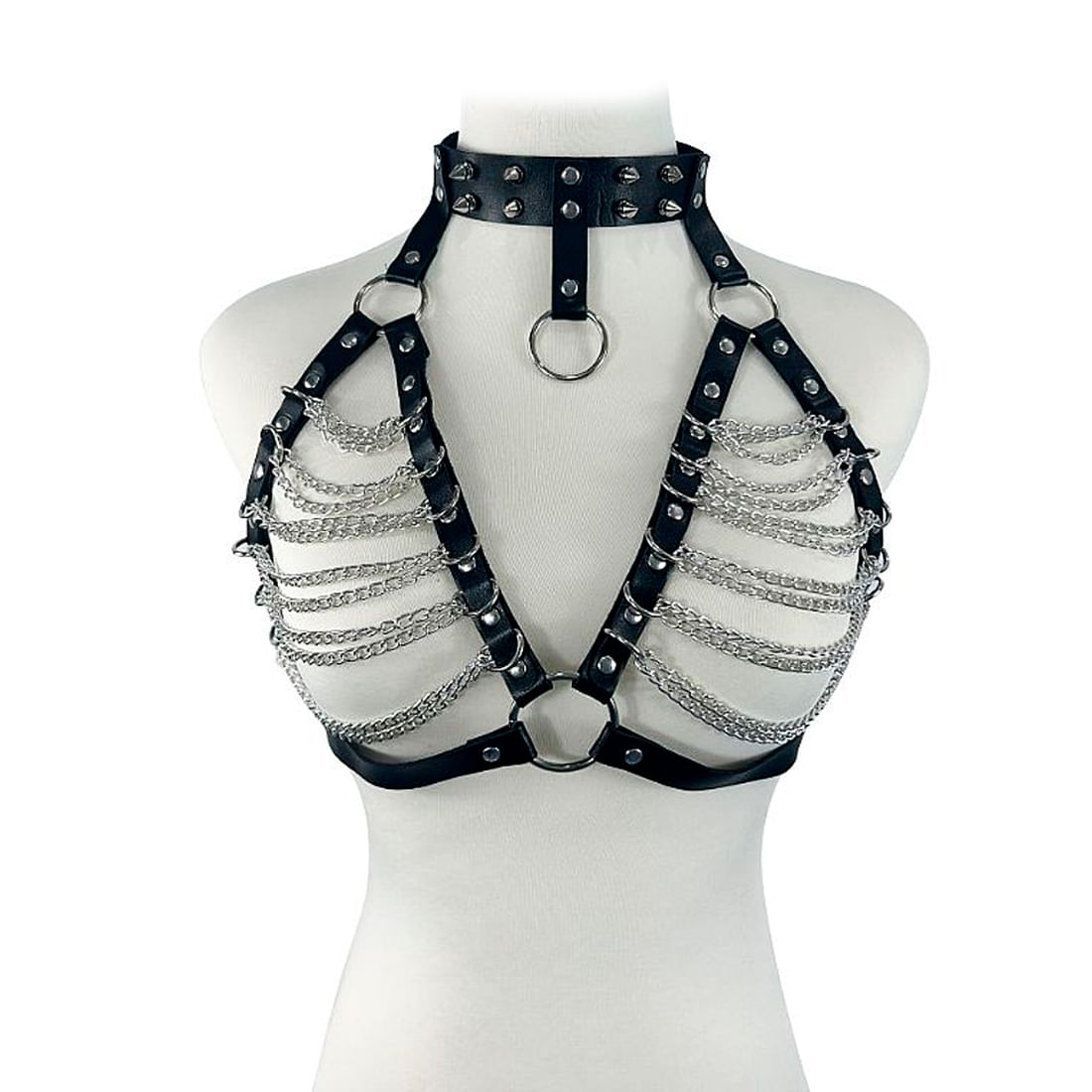 Harness com Contorno de Busto em Couro e Correntes Sexy Import