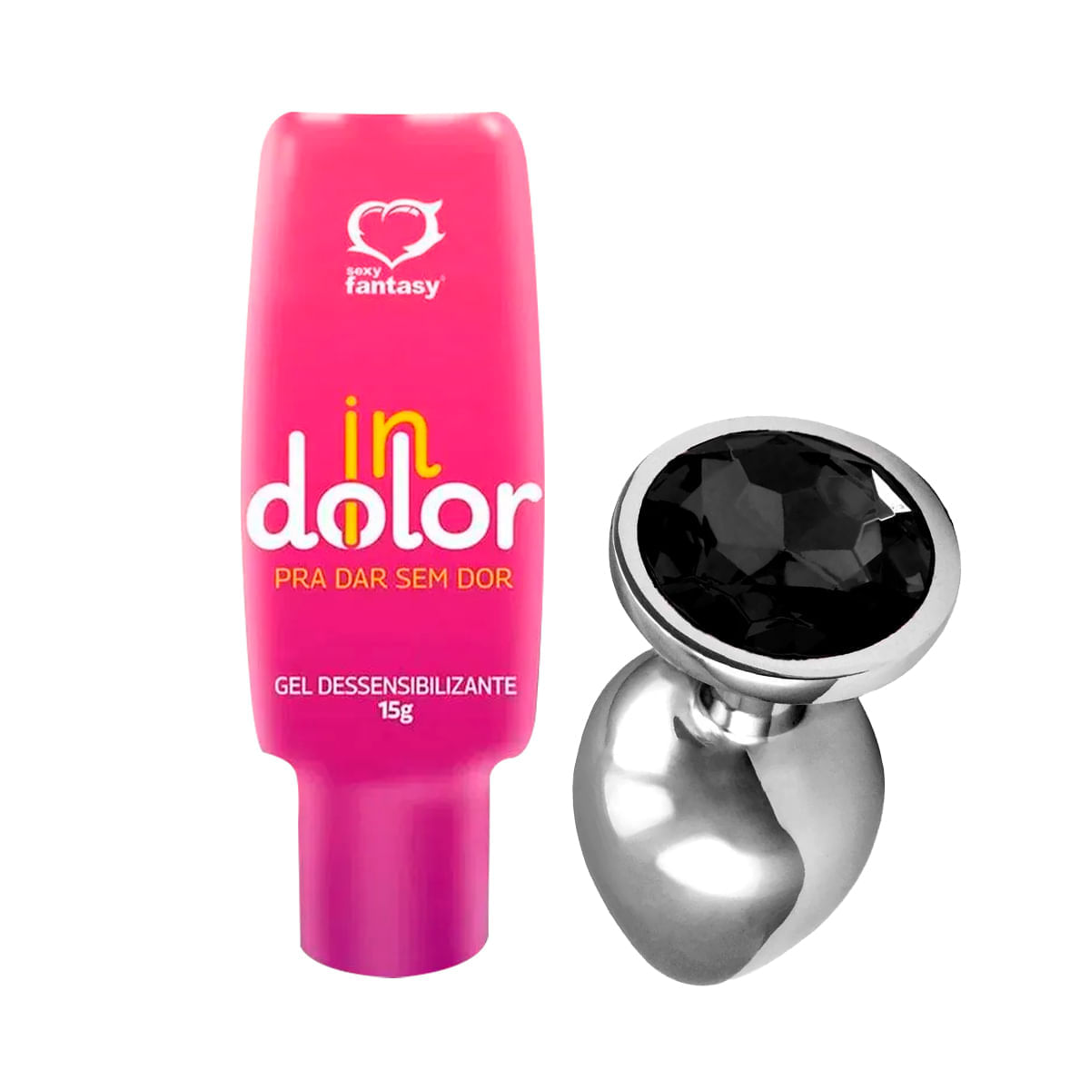 Duplinha com Plug Anal Tamanho Pequeno em Formato Redondo e InDolor Gel Dessensibilizante