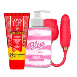 Kit com Blow Girl Gel Vibrador Formato de Rosa e Love Lub LapiLove