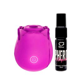 Duplinha com Estimulador de Clitóris em Formato de Rosa e Perfume Phero Aroma Feminino