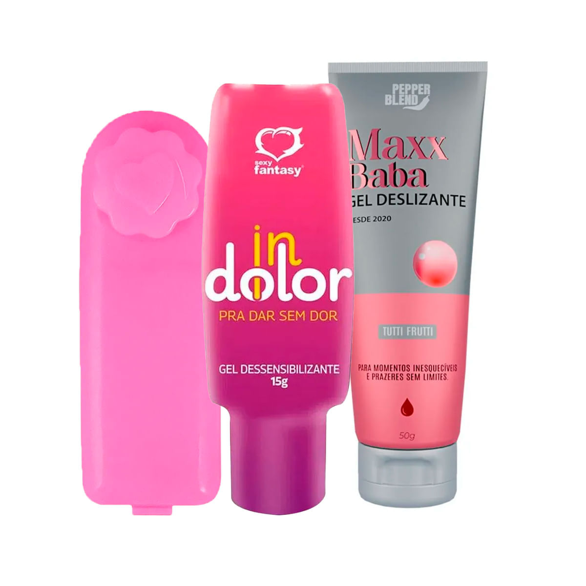 Kit com Vibro Ó Bullet InDolor Dessensibilizante e Maxx Baba Lubrificante