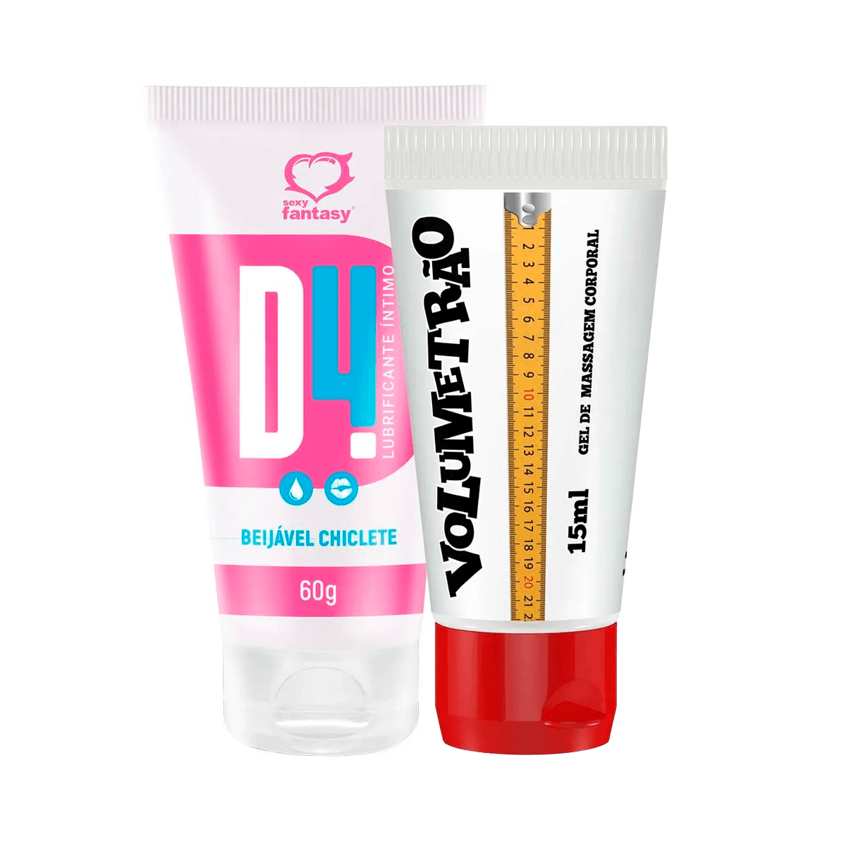 Duplinhas com D4 Lubrificante Íntimo Beijável e Volumetrão Gel Vasodilatador