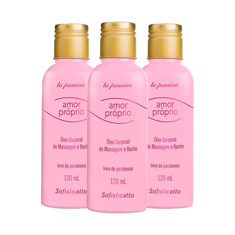 Kit com 3 Amor Próprio Óleo Corporal para Massagem e Banho Linha La Passion