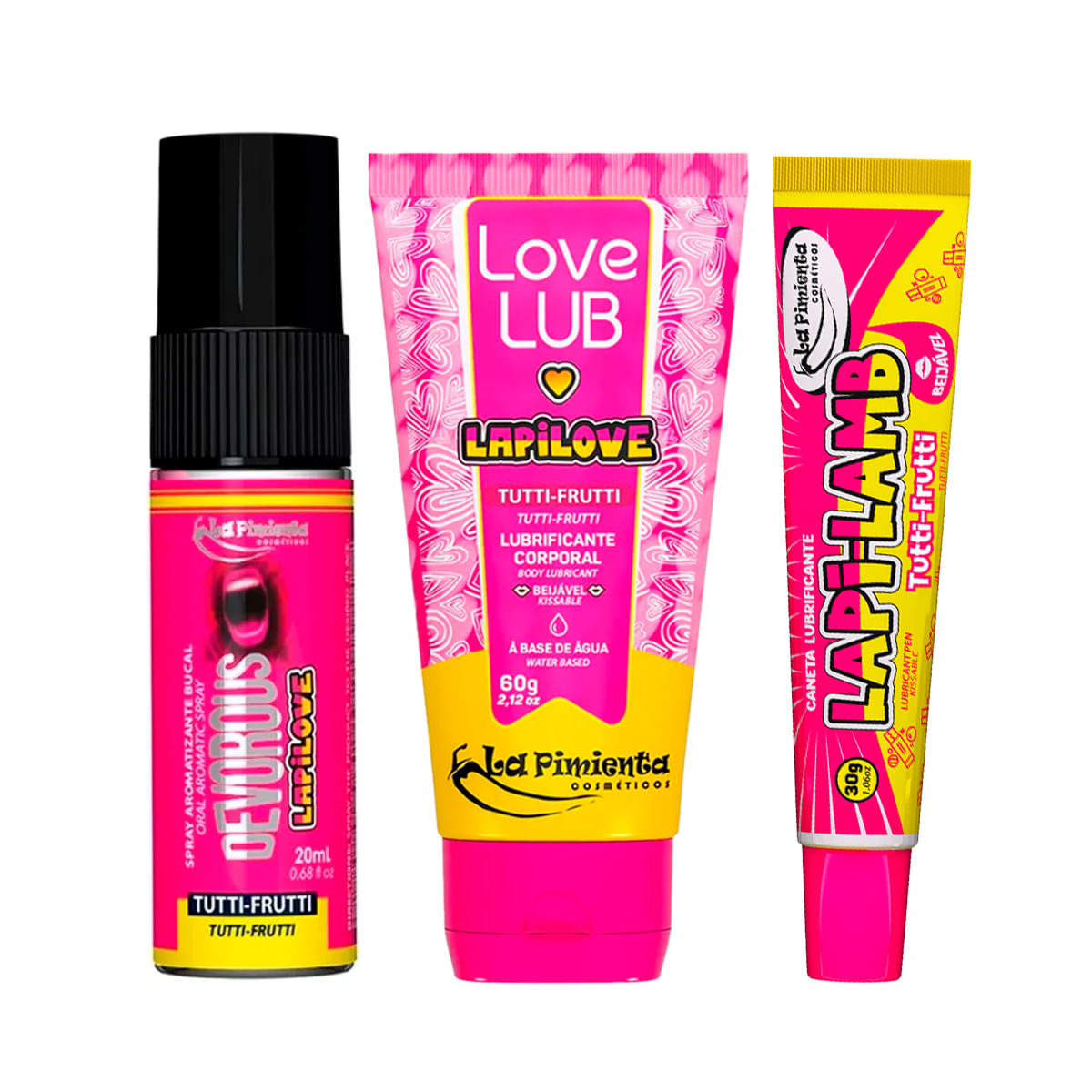 Kit com Devorous LapiLove Spray Lapi Lamb Caneta e Love Lub LapiLove Lubrificante