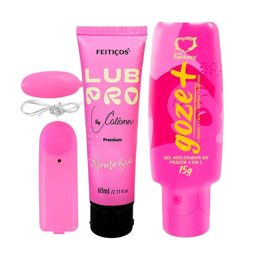 Kit com LubPro Momozin Lubrificante sabor Morango Bullet Vibro Ó e Goze + Acelerador do Prazer