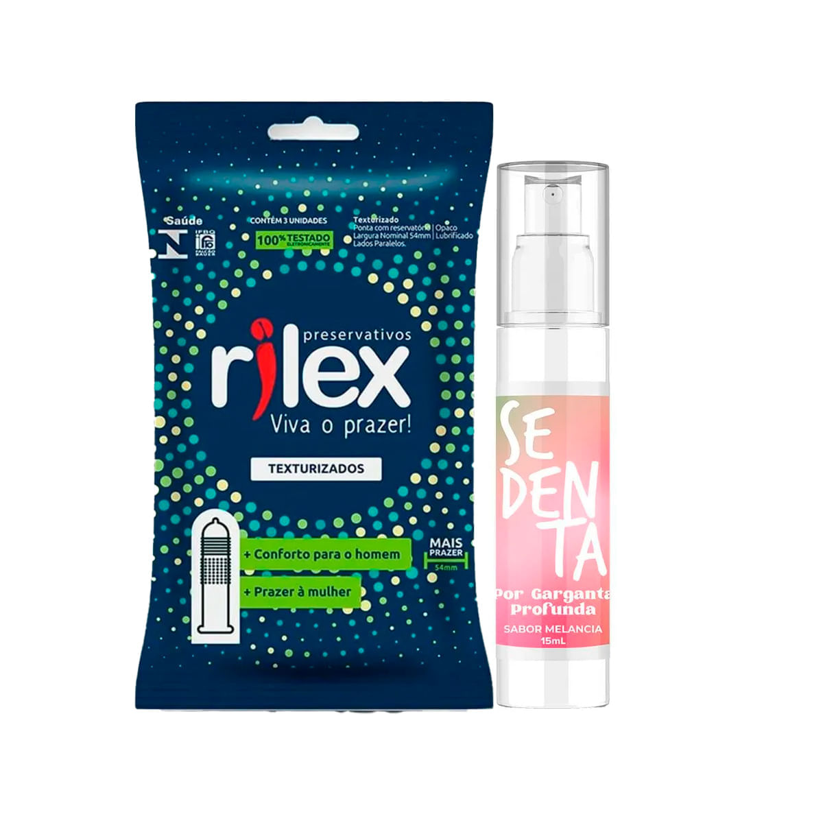 Duplinha com Preservativo Lubrificado 3 Unidades e Sedenta por Garganta Profunda Dessensibilizante