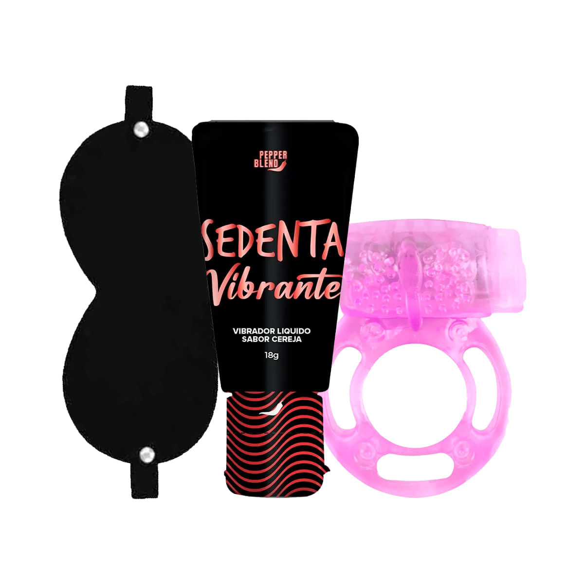 Kit com Venda em Couro MyRing Anel Peniano e Sedenta Vibrante Vibrador Líquido