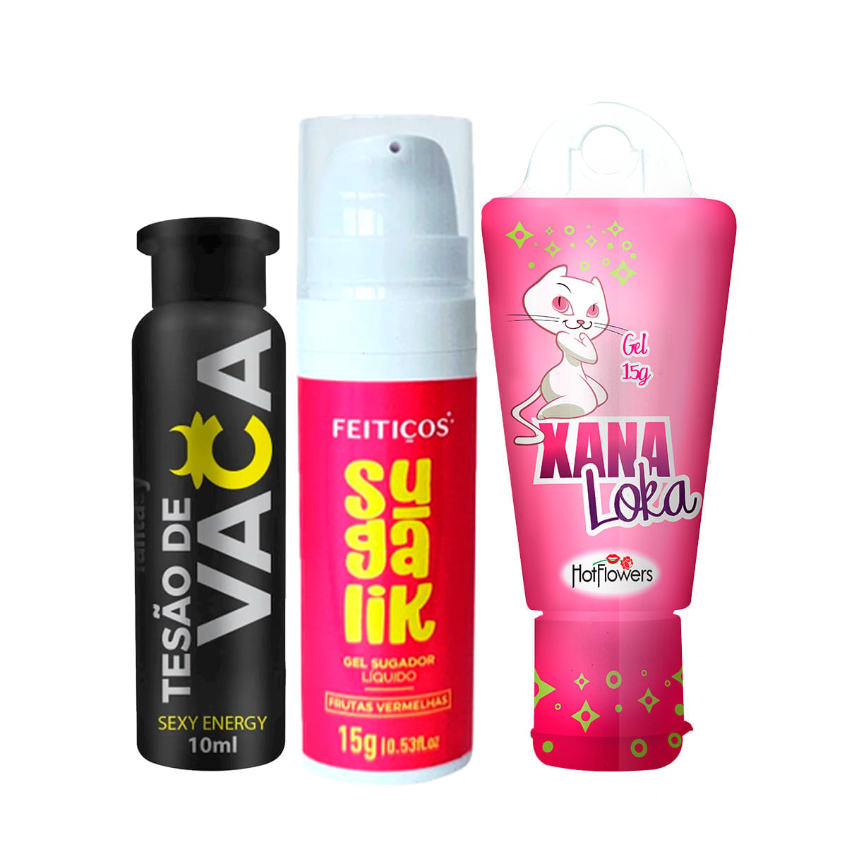 Kit com Sugalik Sugador Líquido Tesão de Vaca e Xana Loka