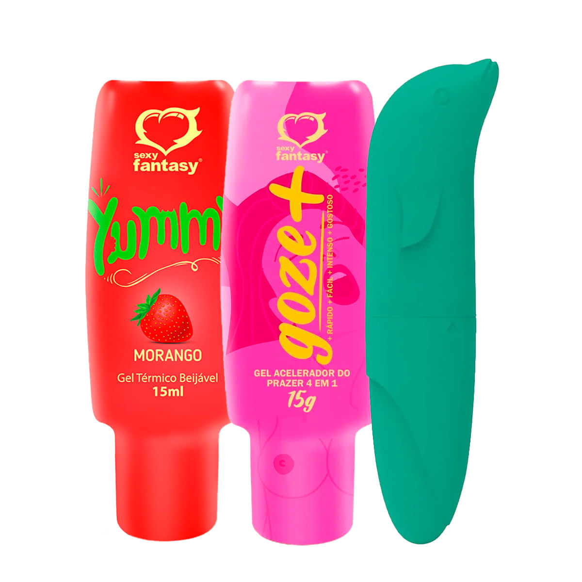 Kit com Vibrador Ponto G Formato Golfinho Aveludado Goze + e Yummy