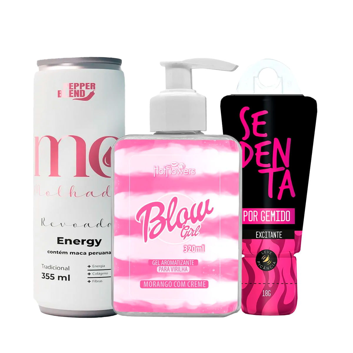 Kit com Blow Girl Gel Energético Estimulante Revoada e Sedenta por Gemido