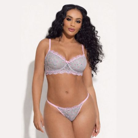 Conjunto Glow Corações Sem Bojo e Fio Dental com Calcinha Personalizável Tallyta Moda Apimentada
