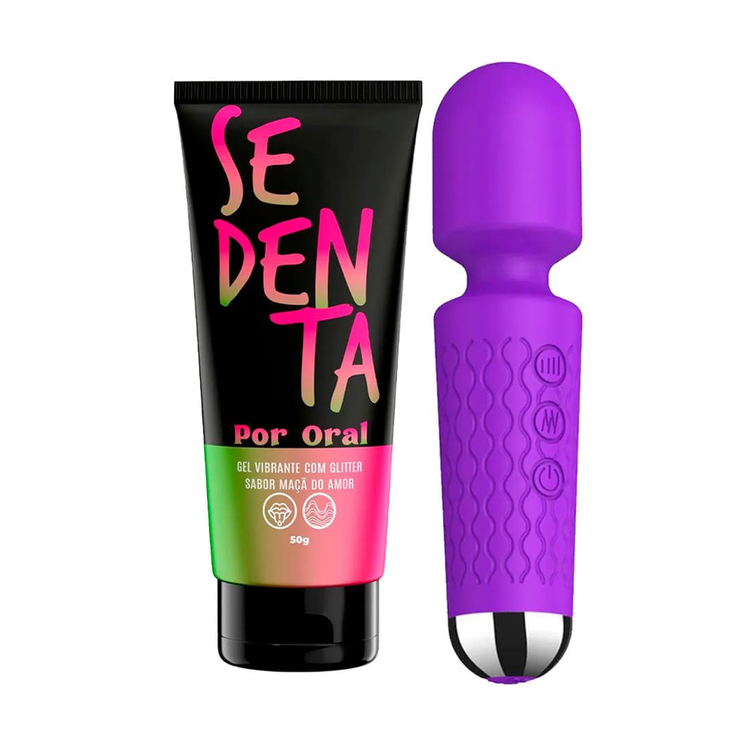 Duplinha com Sedenta Por Oral Gel Comestível e Mini Toy Vibrador Varinha Mágica