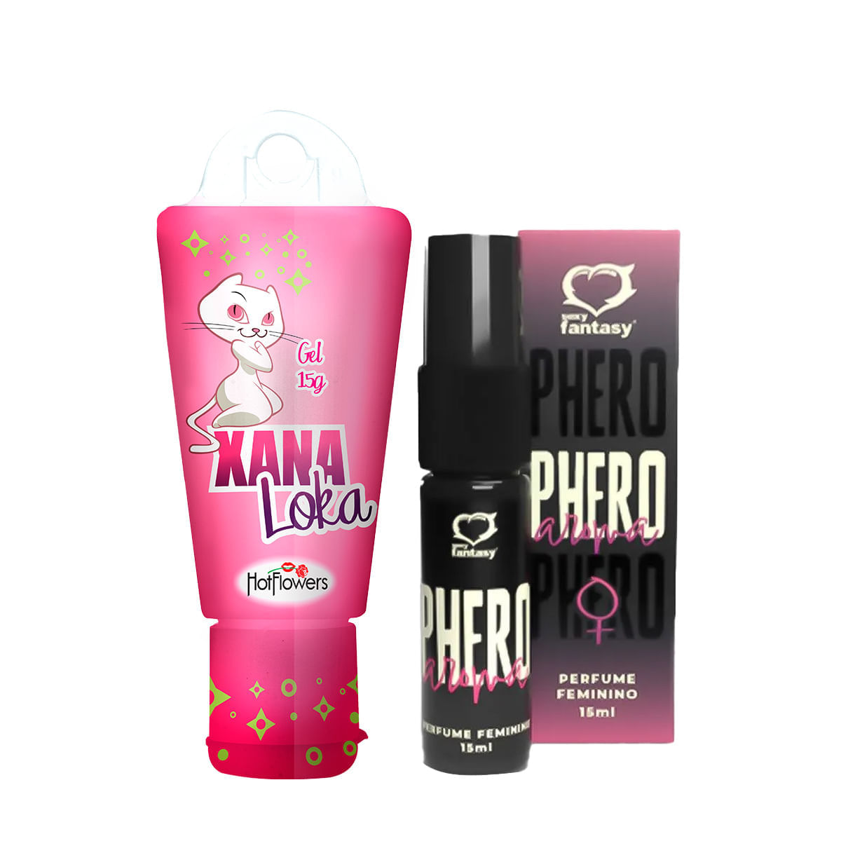 Duplinha com Xana Loka Excitante Feminino e Perfume Phero Aroma Feminino