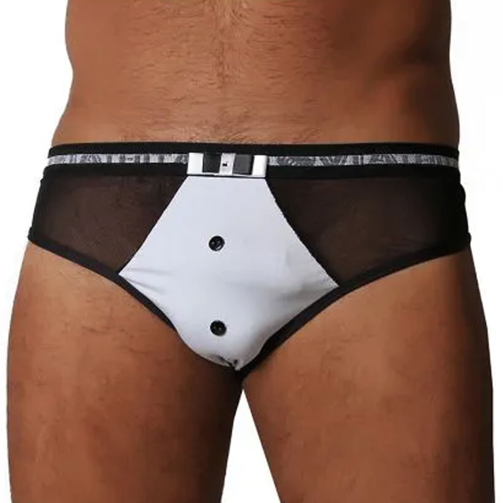 Cueca Garçom com Estampa de Smoking em Tule