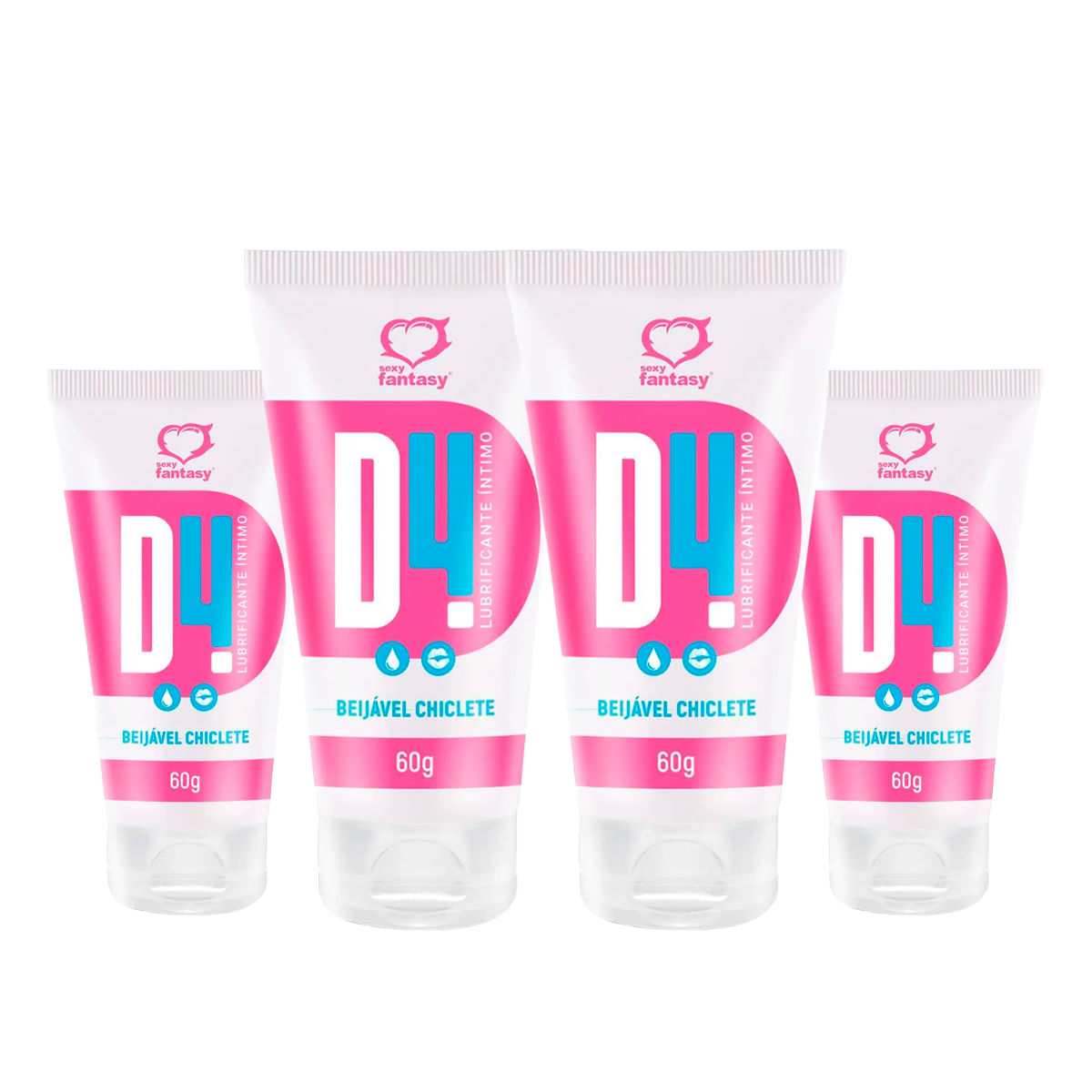 Kit com 4 D4 Lubrificante Íntimo Beijável de Chiclete