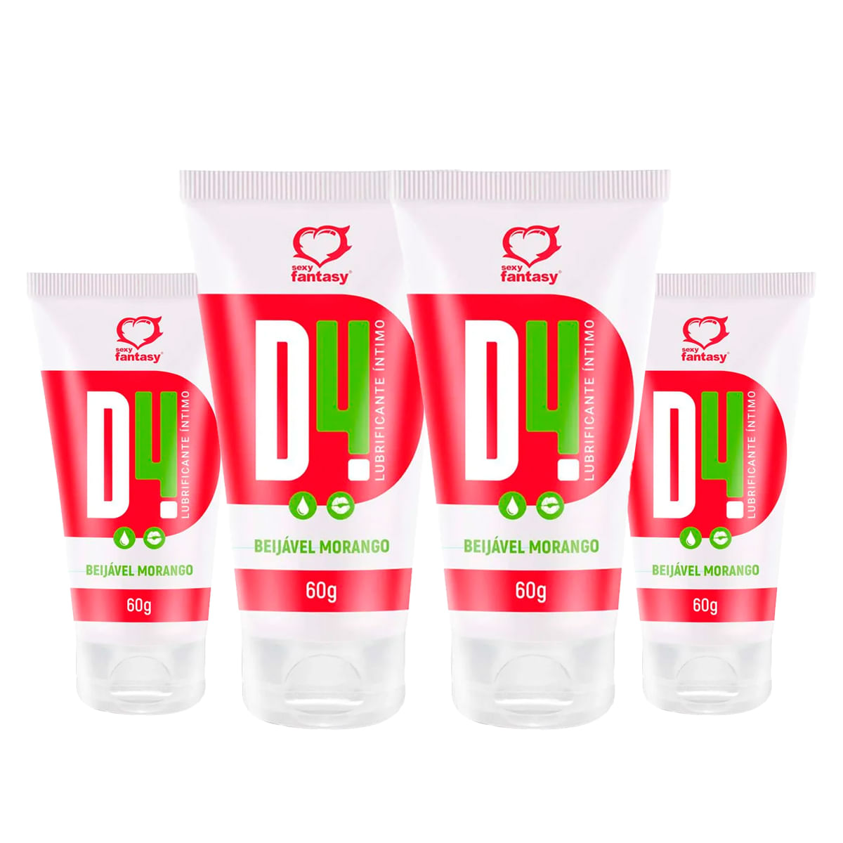 Kit com 4 D4 Lubrificante Íntimo Beijável de Morango