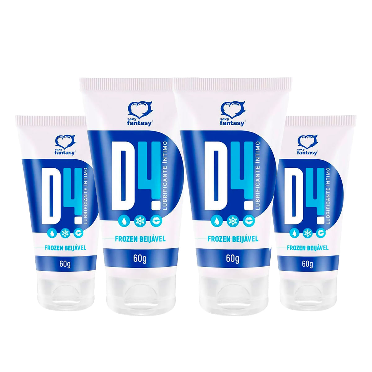 Kit com 4 D4 Lubrificante Íntimo Beijável Frozen
