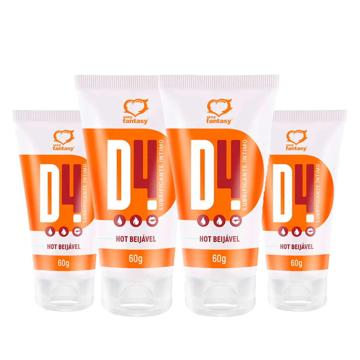 Kit com 4 D4 Lubrificante Íntimo Beijável Hot