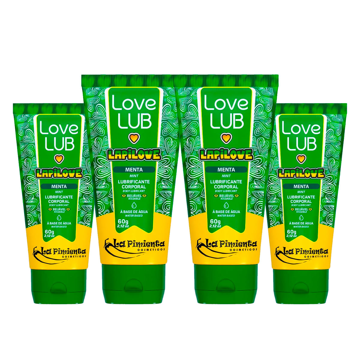 Kit com 4 Love Lub LapiLove Lubrificante Corporal Beijável de Menta