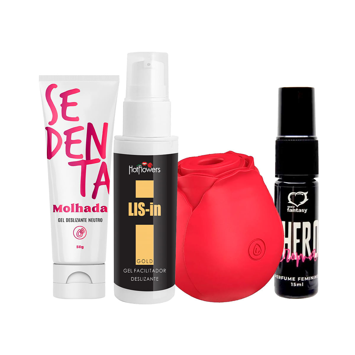 Kit com LIS-In Phero Feminino Sedenta Molhada e Rosa Estimuladora