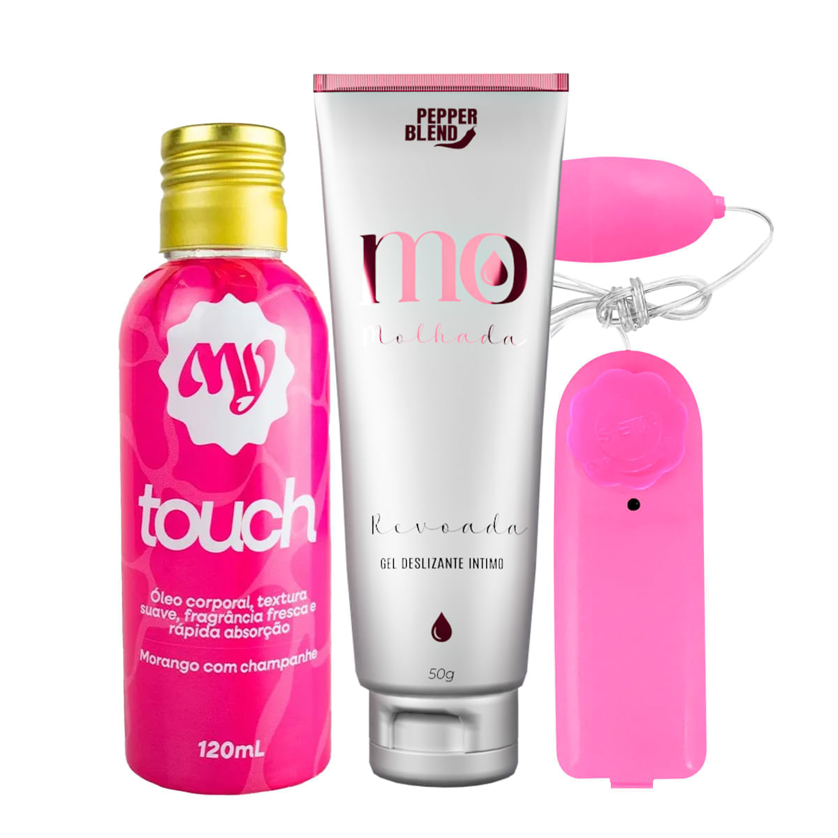 Kit com MO Molhada Revoada Gel Deslizante MyTouch Óleo Corporal e Bullet