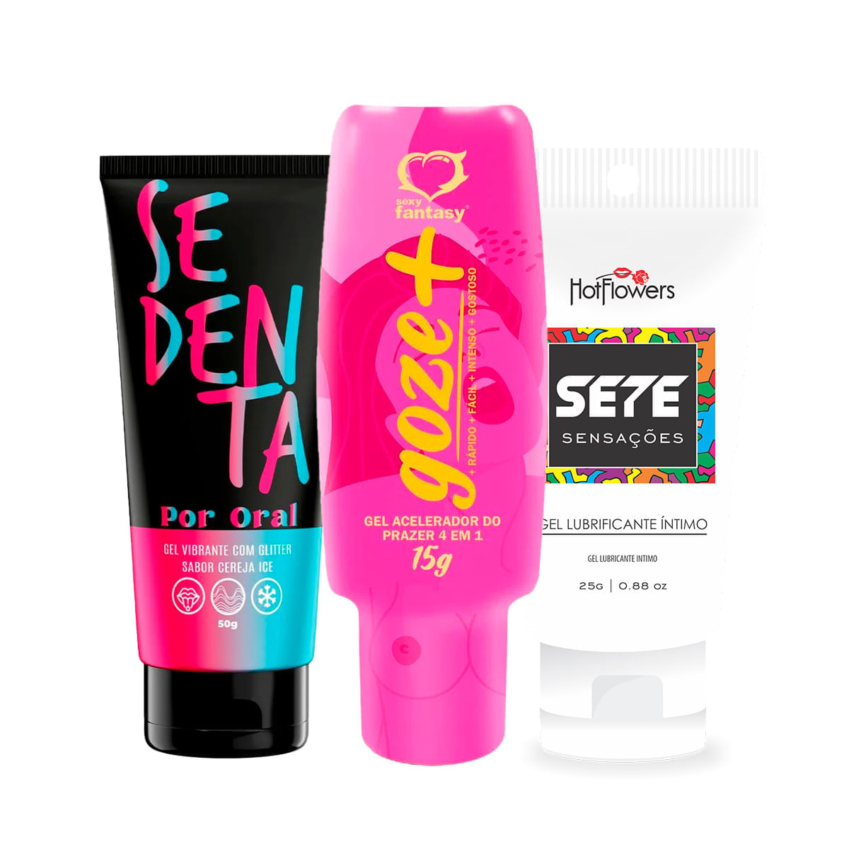 Kit com Goze + Acelerador Sete Sensações Dessensibilizante e Sedenta Por Oral Gel