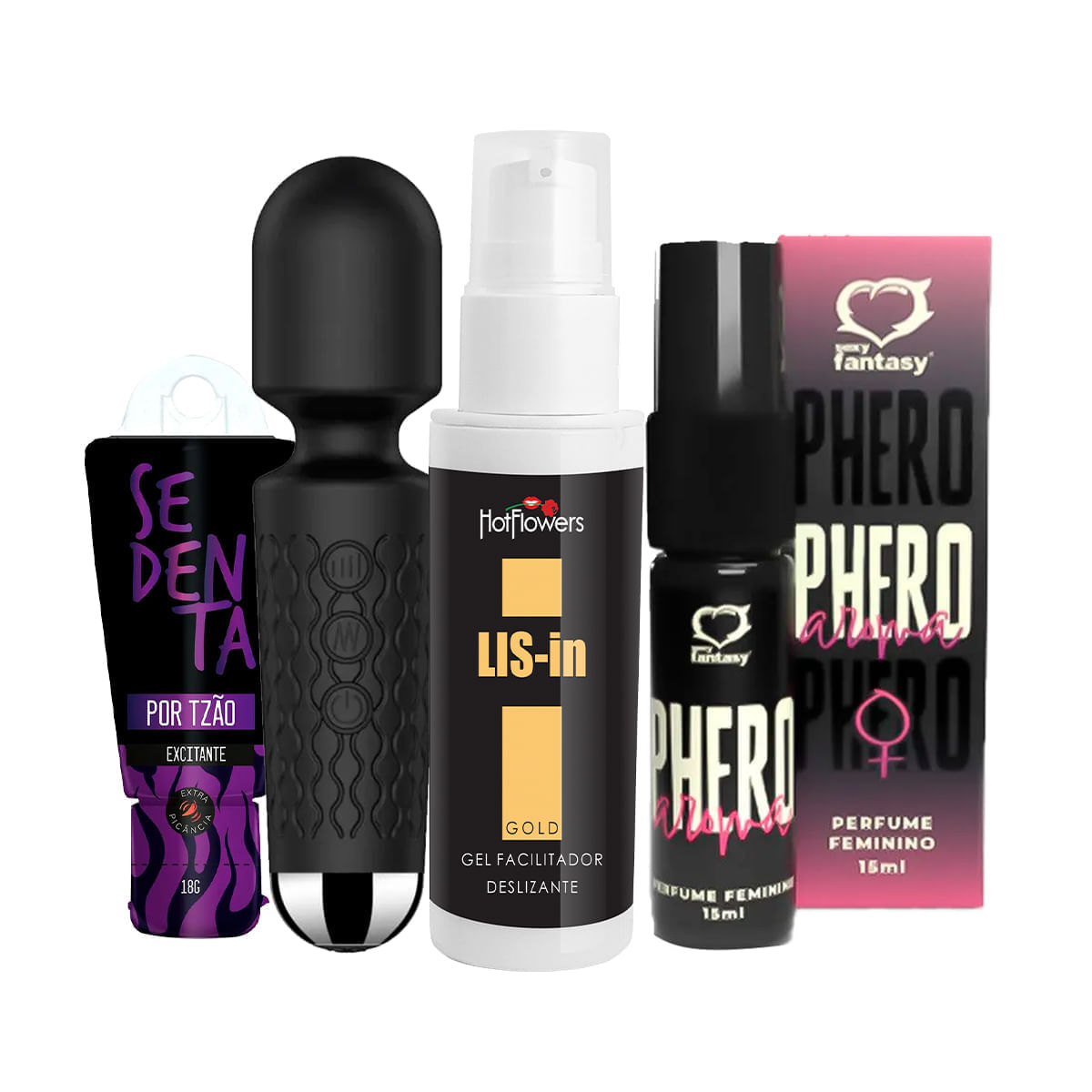 Kit com Mini Toy Varinha Mágica LIS-In Sedenta por Tesão e Perfume Phero Aroma Feminino