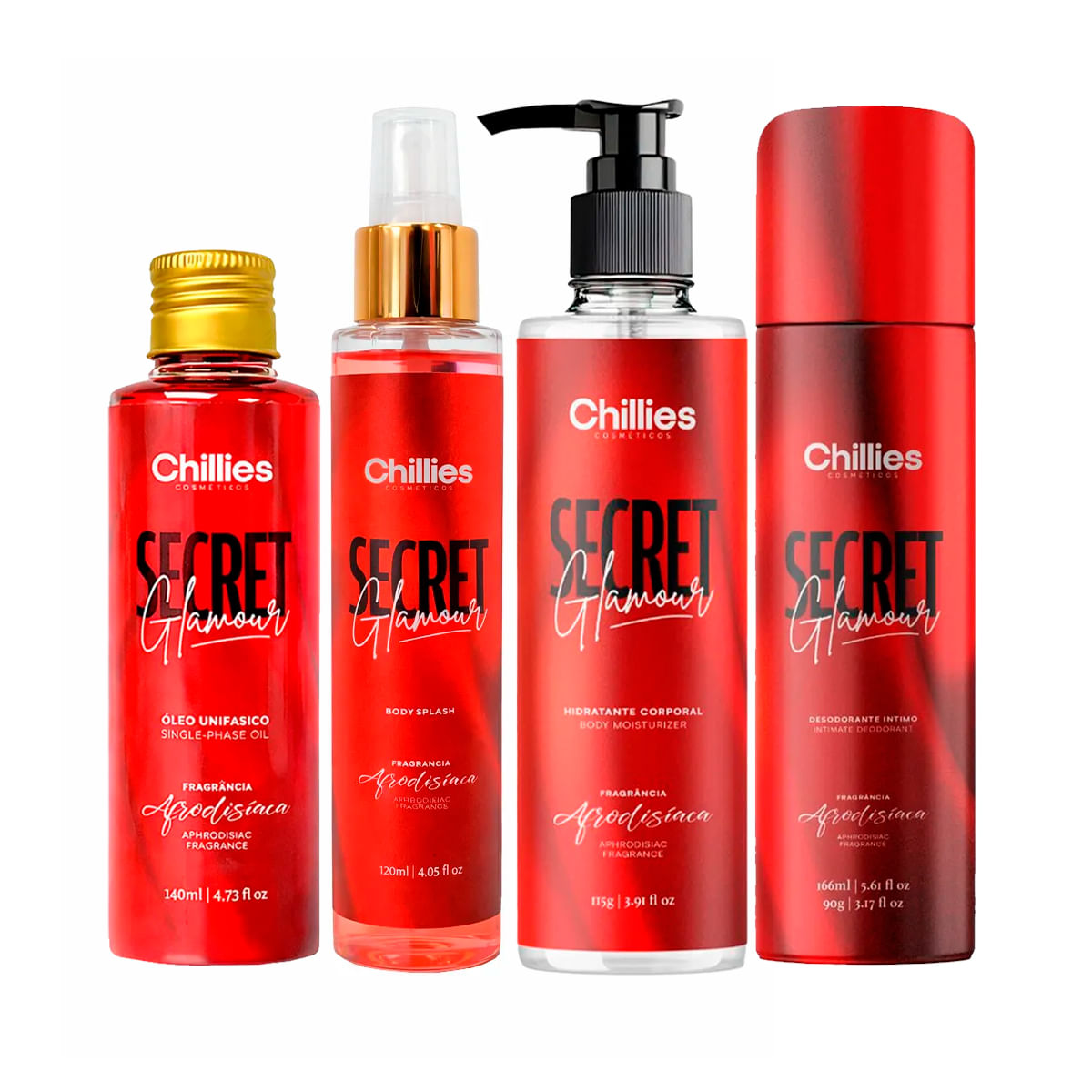 Kit com Desodorante Íntimo Body Splash Óleo e Hidratante Secret Glamour