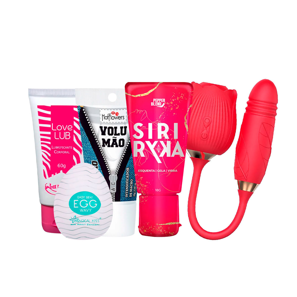 Kit com Volumão Love Lub Egg Wavy Siri Ryka e Sophie Rosa