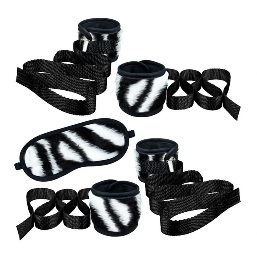 Kit Bondage com Algema Tornozeleira e Venda em Pelúcia La Pimienta
