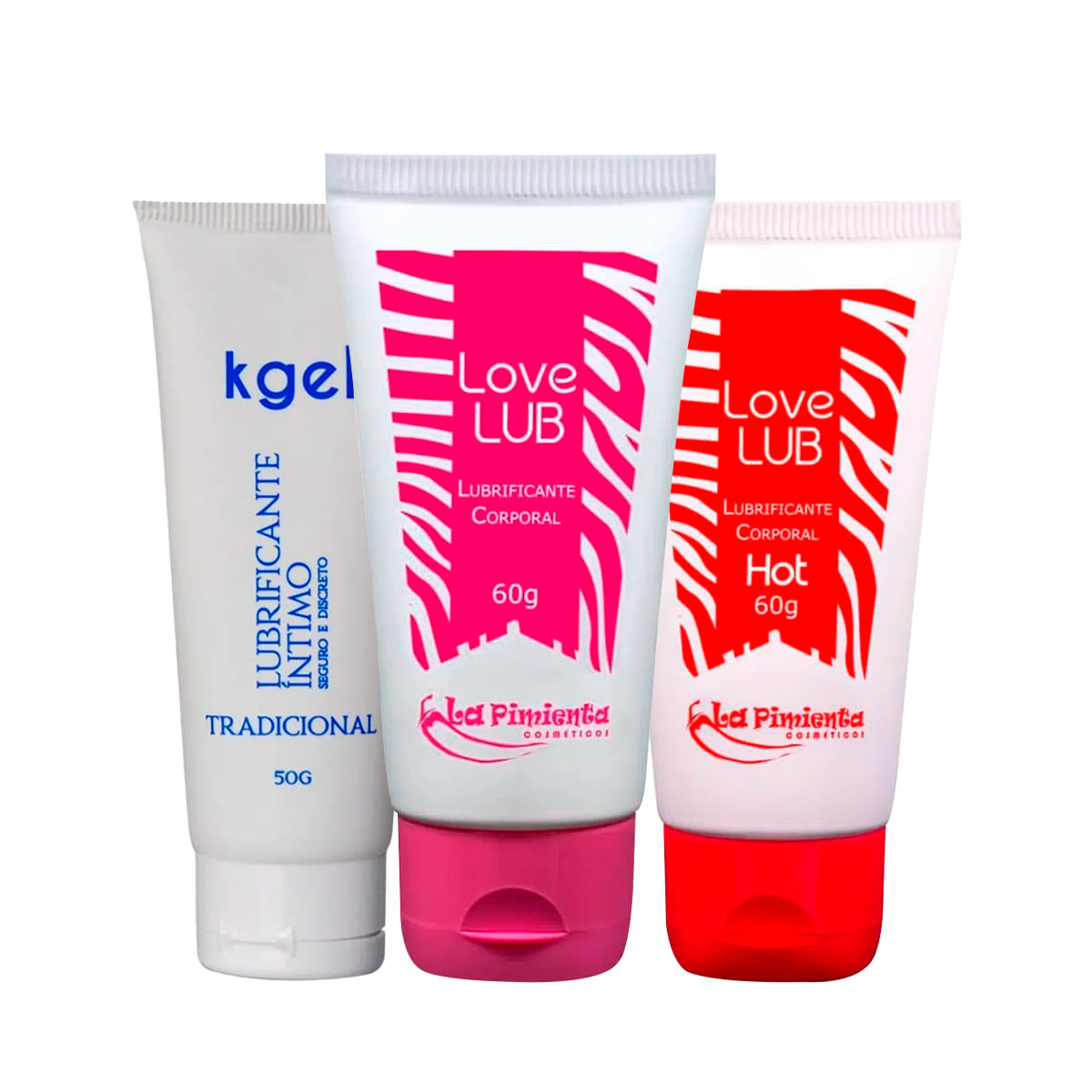 Kit com KGEL Lubrificante Íntimo Love Lub Neutro e Love Lub Hot