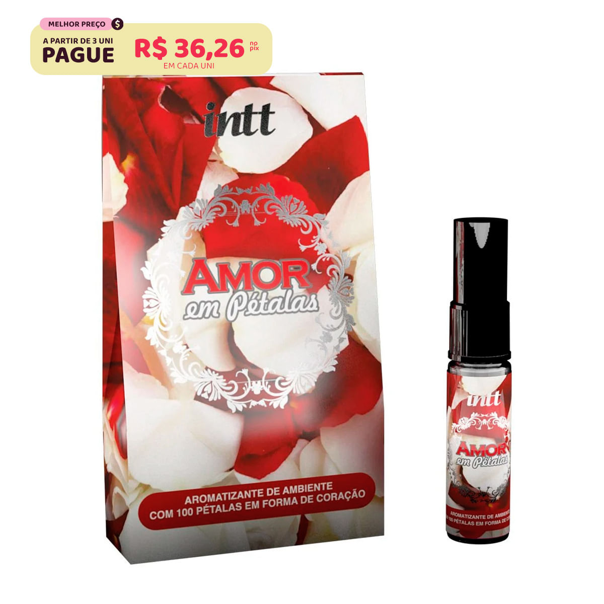 Amor em Pétalas Perfumadas em Cetim com 100 Unidades e 01 Aromatizante de 15 ml Intt