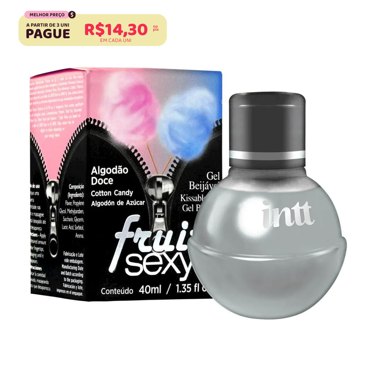 Fruit Sexy Gel Beijável Sabor Algodão Doce 40ml Intt