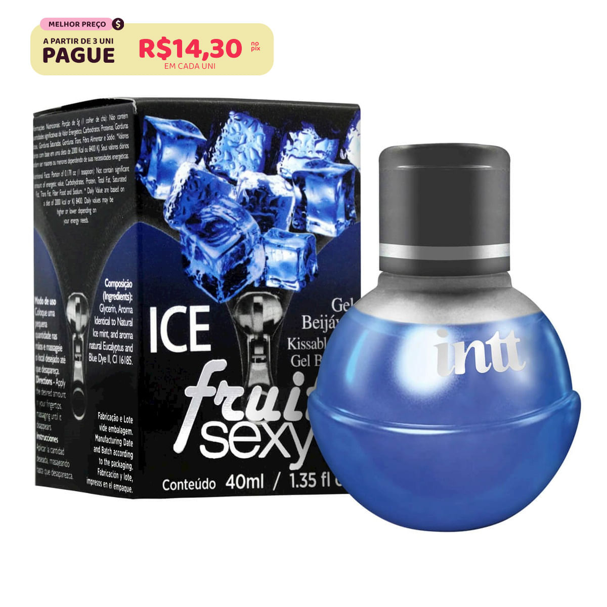 Fruit Sexy Gel Beijável Sabor Ice Extra Forte 40ml Intt