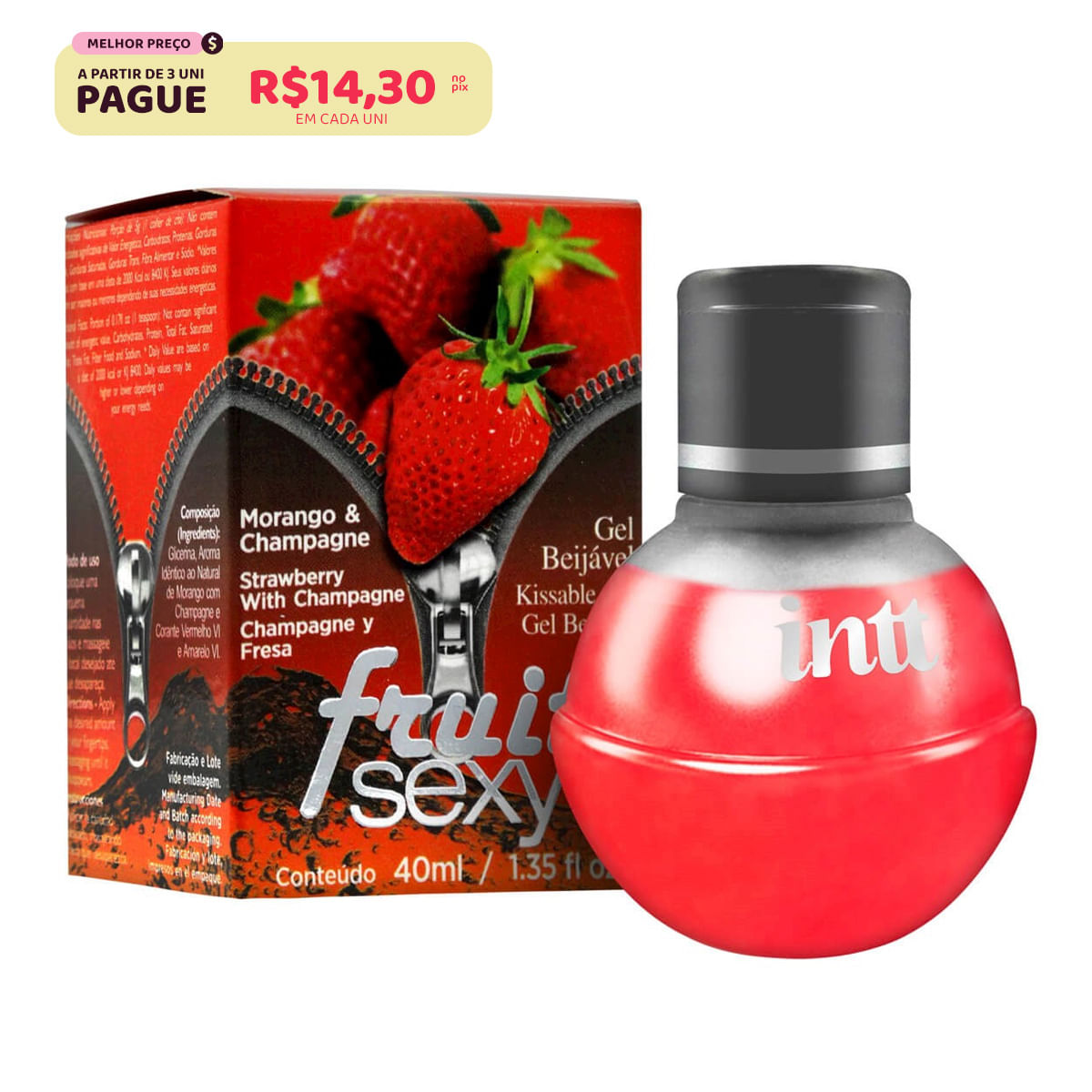 Fruit Sexy Gel Beijável Sabor Morango & Champagne 40ml Intt