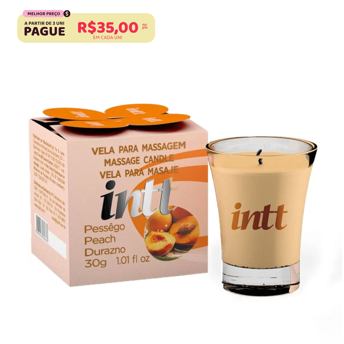 Vela para Massagem Beijável Pessêgo 40g Intt