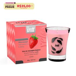 Vela para Massagem Beijável de Morango Intt