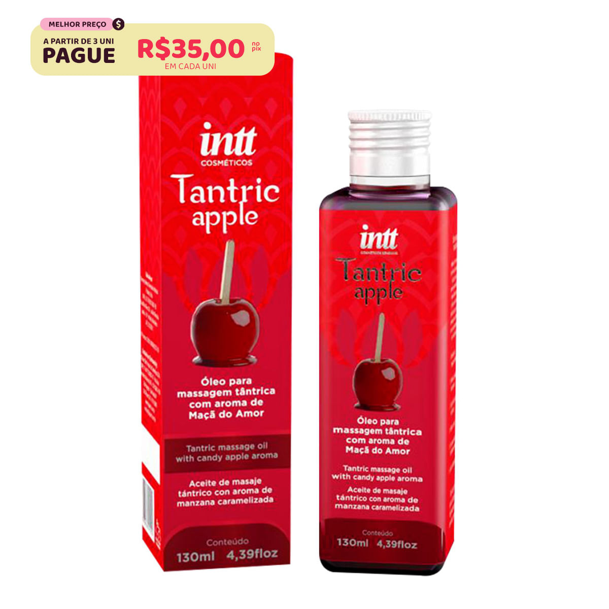 Tantric Apple Óleo para Massagem Tântrica Aroma Maçã do Amor 130ml Intt