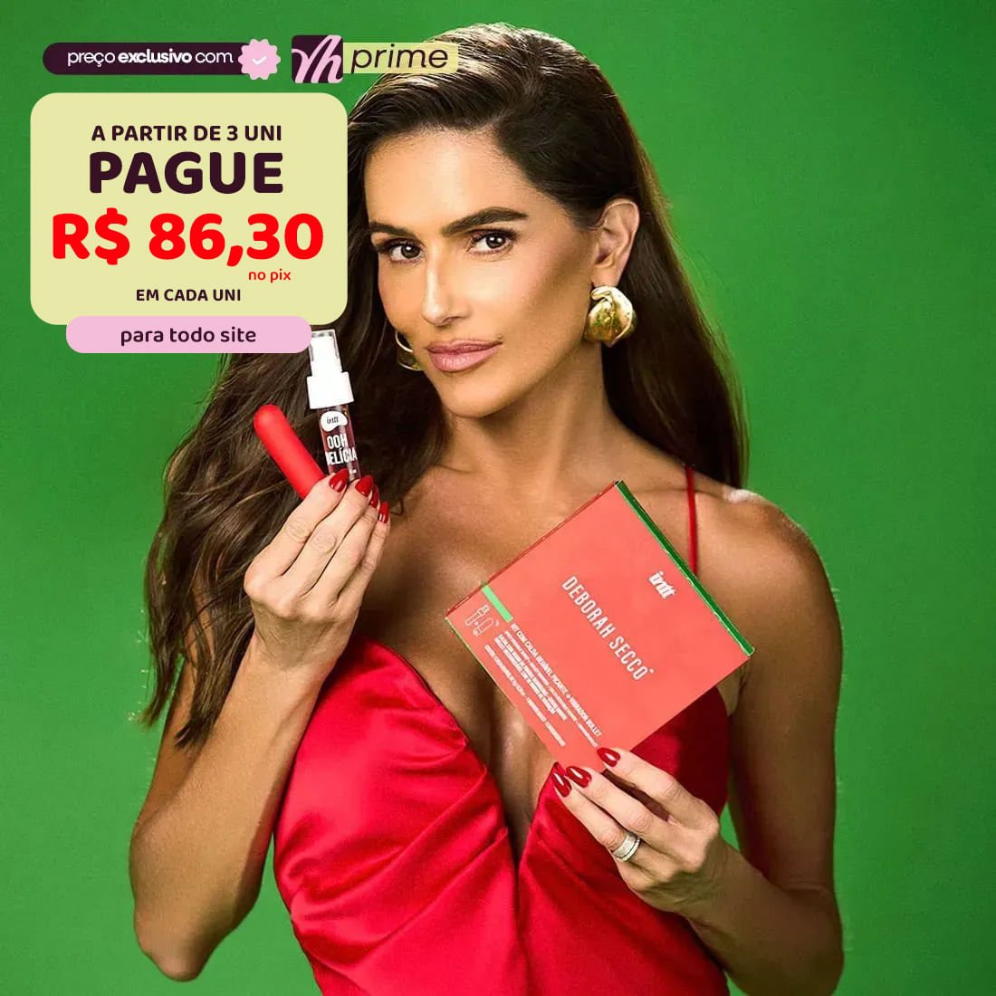Kit com Bullet Cápsula Vibrória e Calda Picante 11g Linha Deborah Secco Intt