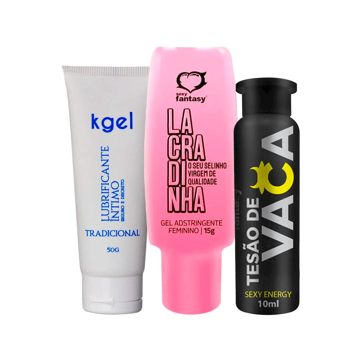 Kit com KGEL Lubrificante Íntimo Lacradinha e Tesão de Vaca