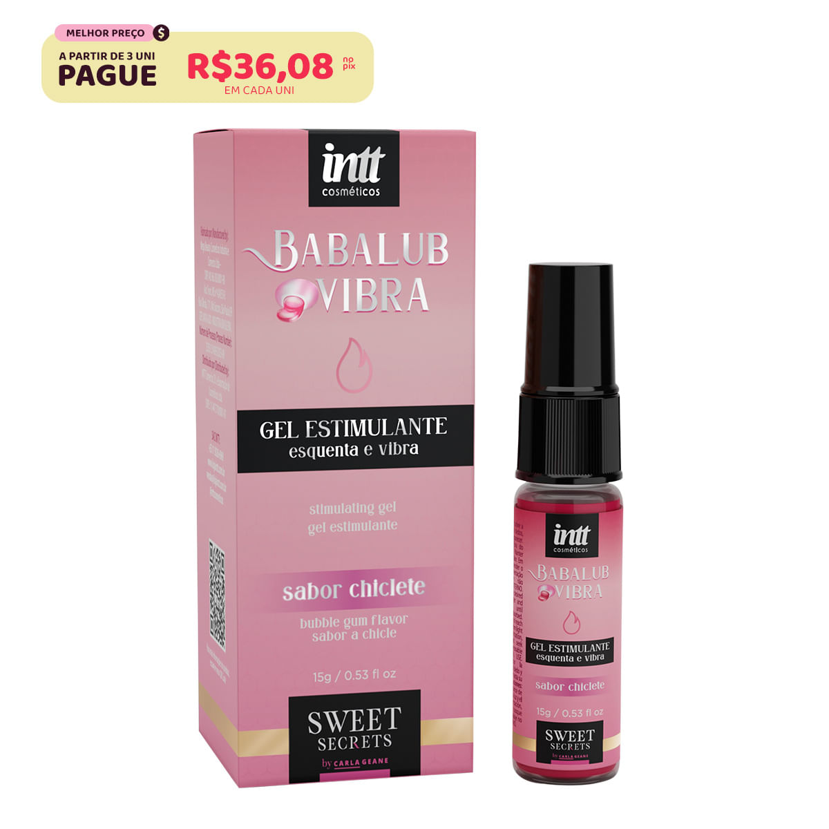 Babalub Vibra Excitante que Esquenta e Vibra 15g Linha Sweet Secrets Intt