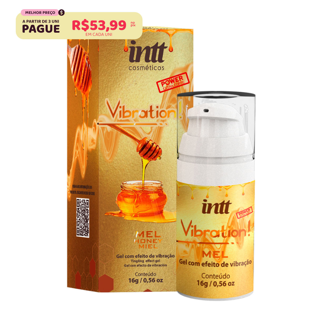 Vibration Gel Excitante que Vibra Power Sabor Mel 17ml Intt