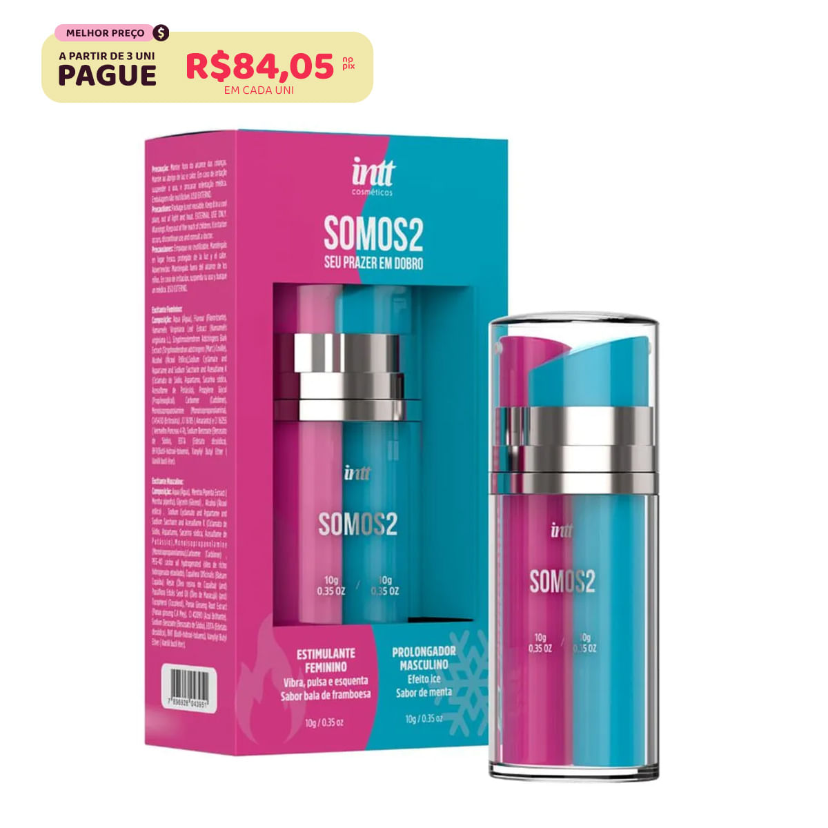Somos2 Gel Excitante Feminino Vibra Pulsa e Esquenta 10g e Gel Prolongador Masculino Esfria 10g Intt Somos2 Gel Excitante Feminino Vibra Pulsa e Esquenta 10g e Gel Prolongador Masculino Esfria 10g Intt